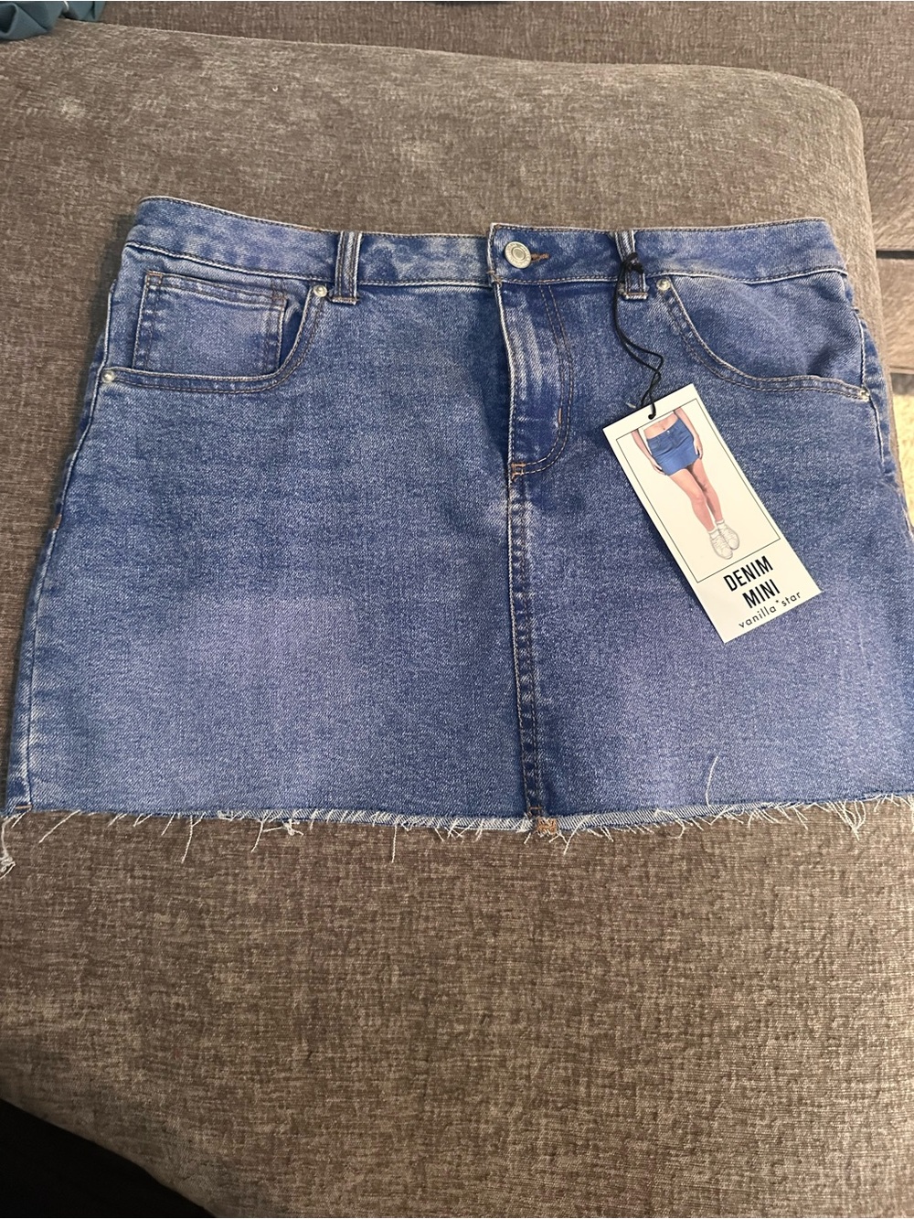 Vanilla Star Blue Denim Mini Skirt with Raw Hem